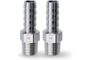 MAACFLOW MAACFLOW Stainless Steel 1/4" Male NPT to 3/8" Hose ID Barb Barbed Hose Fitting Adaptor Connector (Pack of 2)