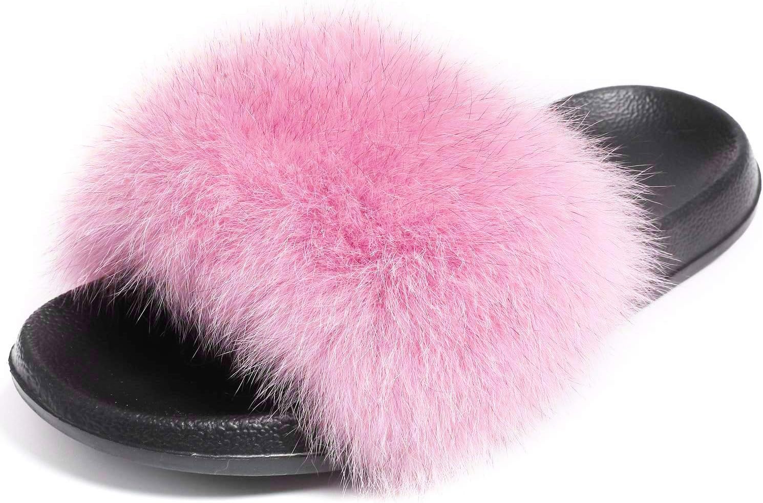 Valpeak Fur Slippers Slides for Women Open Toe Real Fox Fur Slippers Girls Fluffy House Slides Outdoor