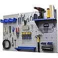 Wall Control Pegboard Organizer 4 ft. Metal Pegboard Standard Tool Storage Kit with Gray Toolboard and Blue Accessories