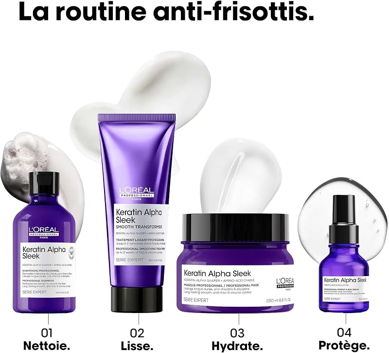 L'OREAL PROFESSIONNEL - Masque Cheveux Disciplinant Keratin Alpha Sleek - -84% de Frisottis - Nourrit en Profondeur & Renforce la Kératine - Technologie Brevetée - 250 ml