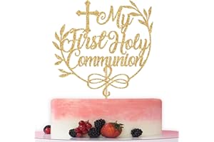 BYTORJAR My First Holy Communion Cake Topper, Baptism Cake Decor, First Communion Decorations, Wedding Christening Baby Shower 1st Birthday Party Decorations, Gold Glitter