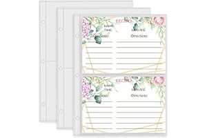 Recipe Card Page Protectors, Mini Recipe Card Sleeves for 8.5 x 9.5 3-Ring Binder, 2 Pockets Per Page, Recipe Binder Refill P