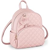 ECOSUSI Mini Backpack for Women Leather Small Backpack Purse for Ladies Cute Pom Bookbag Travel Shoulder Bag with Charm Tassel Pink