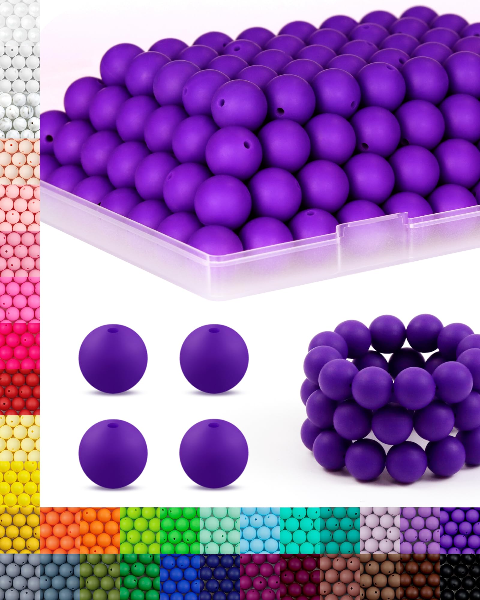 Photo 1 of 150PCS FIVEIZERO Silicone Beads 15mm for Keychain Making, Bulk Rubber for DIY Crafts, Bracelets, Pens, and Necklaces - Silicone Beads Bulk.(Purple)