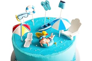 SIMPLE POLYMER 11 Pcs Swimming Pool Cake Decoration - Hawaiian Beach Chair Umbrella Cake Toppers for Summer Birthday Party Supplies, Blue
