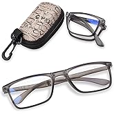 OPTOFENDY Folding Reading Glasses for Women Men, Small Spring Hinge Readers, Portable Blue Light Glasses with Zipper Case