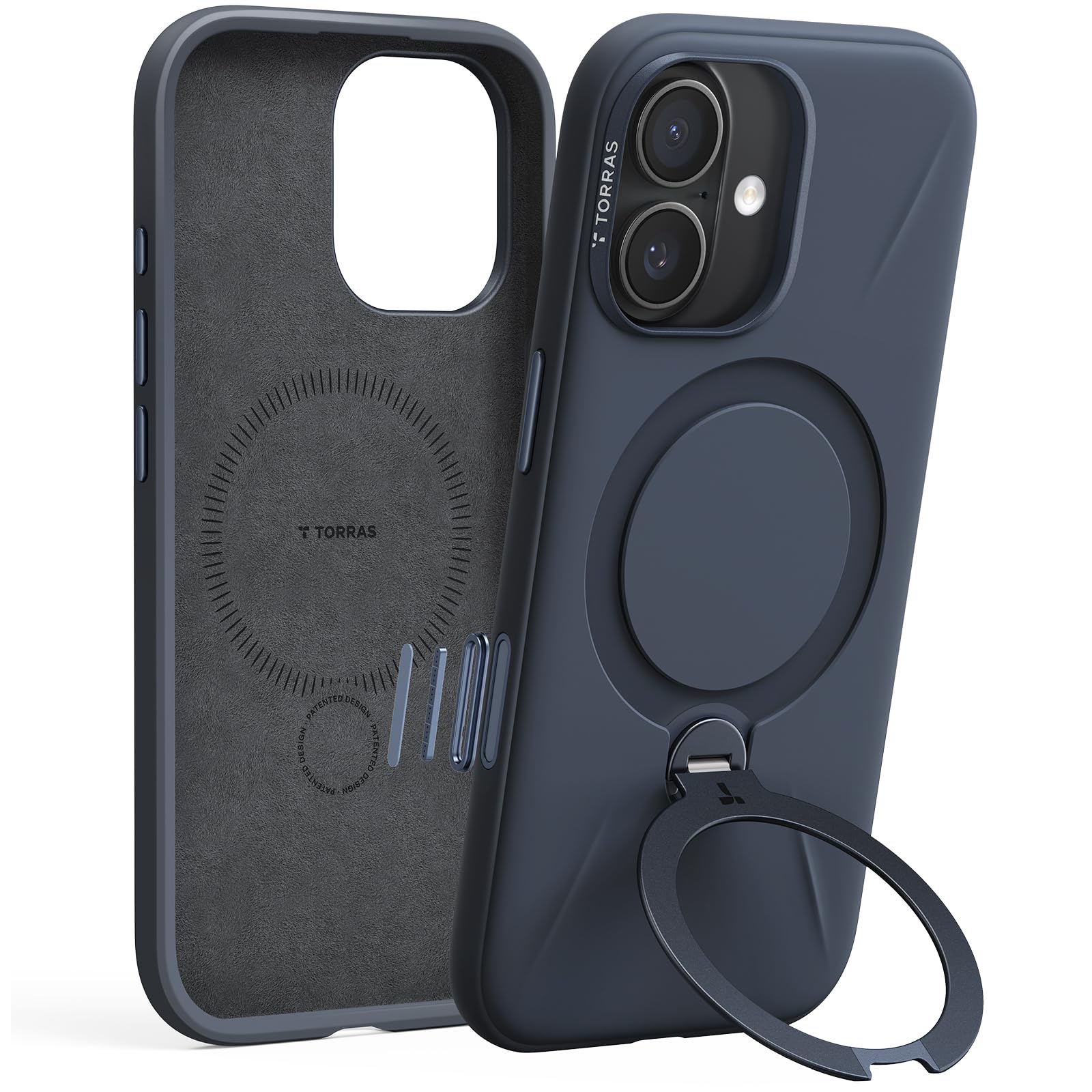Photo 1 of TORRAS Ostand Q3 Silicone for iPhone 17 Case, Fit for MagSafe, 360 Ring Holder Kickstand, Soft Liquid Silicone Cozy Grip, Camera Control, Shockproof Rugged Protective Case for iPhone 17, Midnight