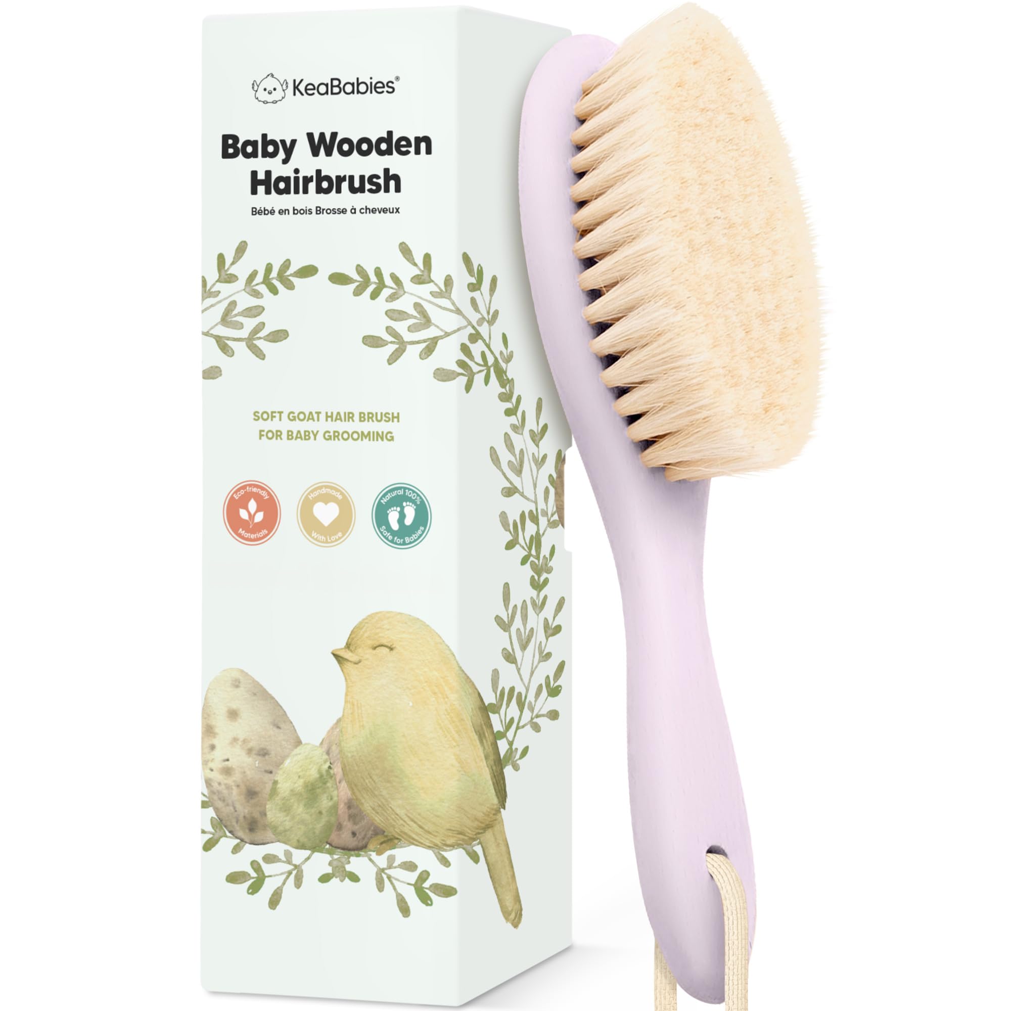 Photo 1 of Wooden Baby Hair Brush - Cradle Cap Baby Brush with Soft Goat Bristles, Perfect Gentle Scalp Newborn Comb for Infant, Girls, Boys, Bath Essentials (Thistle, Oval)