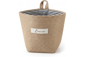 Hanging Storage Basket, Jute Fabric Wall-Mounted Organizer Bins, Decorative Small Hanging Baskets for Bathroom, Bedroom, Clos