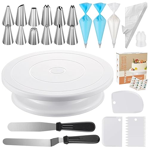 Kootek 71PCs Cake Decorating Kit, Baking Supplies Tools - Includes Cake Stand Turntable, 12 Icing Piping Tips, 2 Frosting Spatulas, 3 Scrapers, 50+2 Piping Bags, Coupler, Video Tutorial, Booklet
