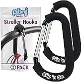PBnJ Baby Stroller Hooks, Large Carabiner Clip, Diaper Bag Purse, 2 Pack | Extra Large 6.3in Mommy Hook, Patented Full Foam Handle, Theme Park Trip Essential, Fits Wagons and Shopping Carts