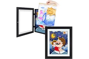 Frametory 2 Pack Magnetic Kids Art Frames, 10x12.5 Inch Artwork Display Storage Frame for Drawings & Photos, Black Front Opening Frame Changeable for Wall, Holds Up to 50+ Crafts, 3D Paintings