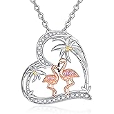 KINGWHYTE Pink Flamingo Necklace 925 Sterling Silver Heart Pendant Necklaces Animal Jewelry Birthday Valentine's Day Gifts for Women