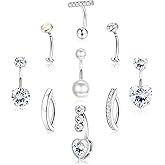 ORAZIO Gold Belly Button Ring - Hypoallergenic Surgical Stainless Steel Belly Rings for Women 14G CZ Opal Clicker Floating Belly Button Piercing Jewelry Pack Cute Dainty Navel Piercing Jewelry 9 Pcs