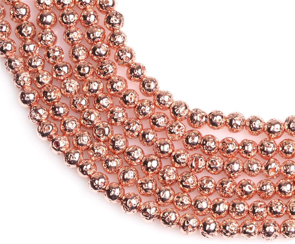 GEM-Inside 4mm Rose Gold Metallic Coated Volcanic Rock Round Gemstone Semi Precious Loose Beads for Jewellery Making 15'' - Image 4