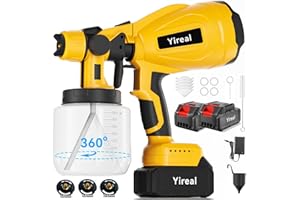YIREAL Cordless Paint Sprayer with Battery Powered 2 of 2000mAh 2 of 800ML Containers and 3 Copper Nozzles, Electric Paint Sprayer Gun for House Painting Furniture Cabinets Fence Wall Home