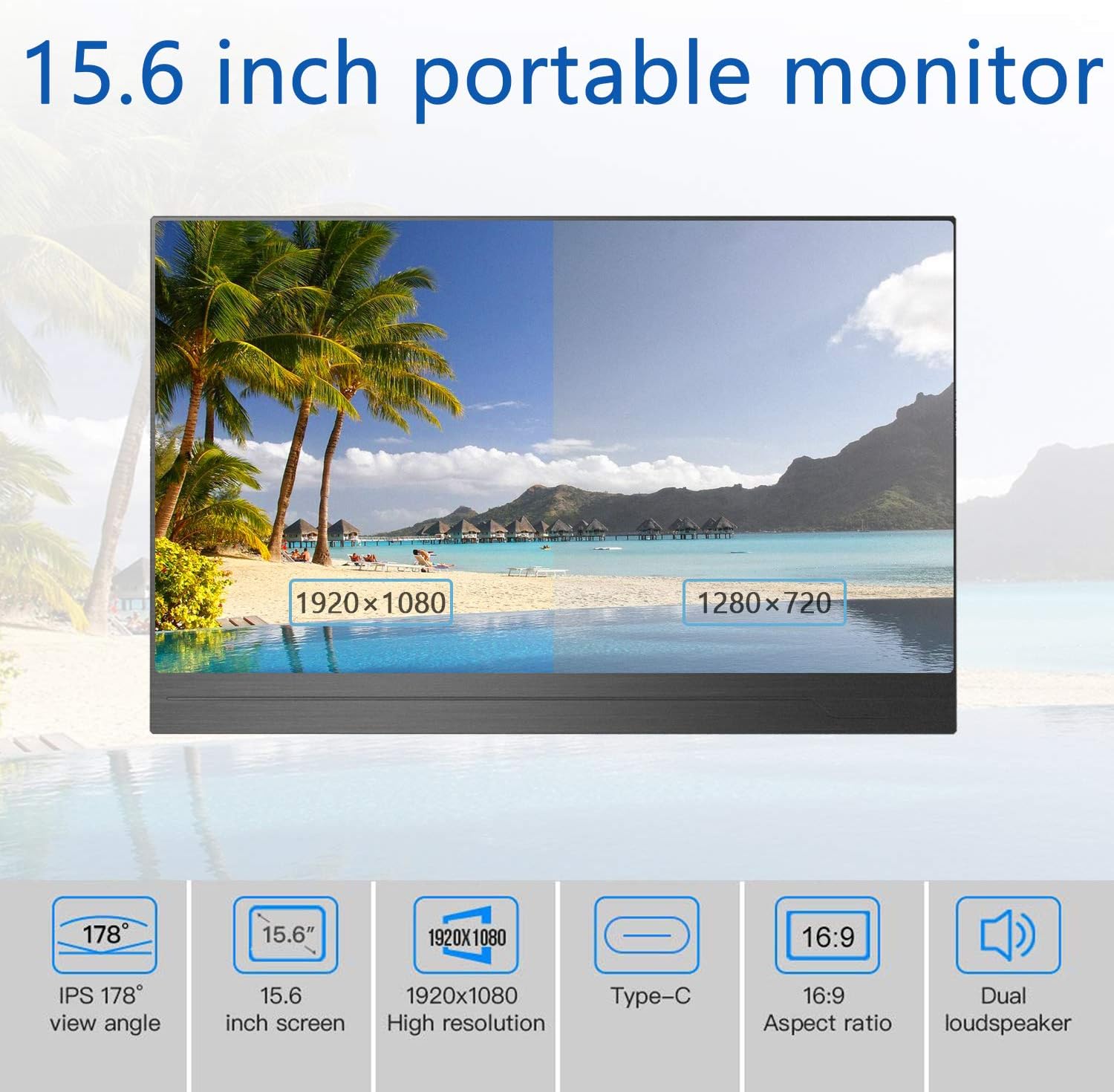 Portable Monitor Display 1920x1080 15.6-inch Super Thin IPS Gaming Monitor Screen USB-C for Laptop Computer Mac Phone HDMI Device,PS4 Xbox,Nintendo,Raspberry pi,Mac Mini,Mobile with Leather Case: Computers & Accessories