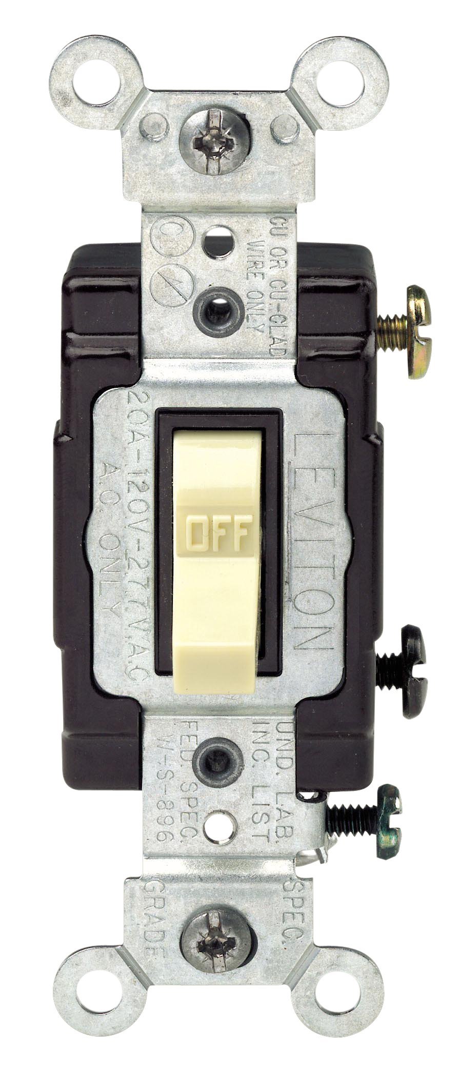 Photo 1 of Leviton 20-Amp, 120/277-Volt, Toggle Single-Pole AC Quiet Switch, Commercial Grade, Grounding, Ivory, CS120-2I