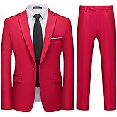 WULFUL Men's 2 Piece Slim Fit Suit Set One Button Blazer Jacket Pants Tuxedo Set for Party, Wedding and Business