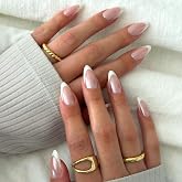 Glamnetic Press On Nails - Medium Almond, Glossy Fake Nails 30 Pc Full Kit | Everyday Pearl press on nails in 15 sizes. Frenc