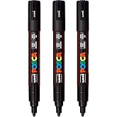 posca PC-5M Water-Based Paint Markers, Reversible Medium Tip (1.8-2.5mm), Black, 3 Count