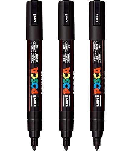 Amazon.com: Uni Posca Paint Marker PC-3M Black, 3 Pens Pack(Japan