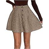 Milumia Women's Vintage Plaid Button Mini Skirt High Waist A Line Flared Pleated Skirts Fall Winter Outfits
