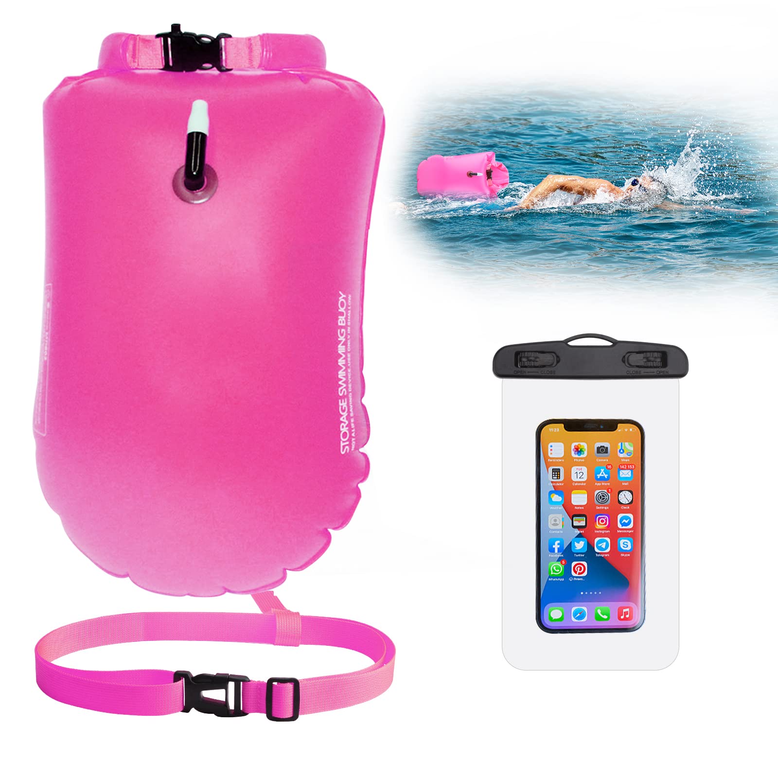 Swim Buoy Tow Float Dry Bag,20L Wild Swim Float,Swimming Bag with Waterproof Phone Case,Swim Accessories for Open Water Sports Kayakers Swimmers Triathletes Snorkelers,Swim Bubble Highly Visible