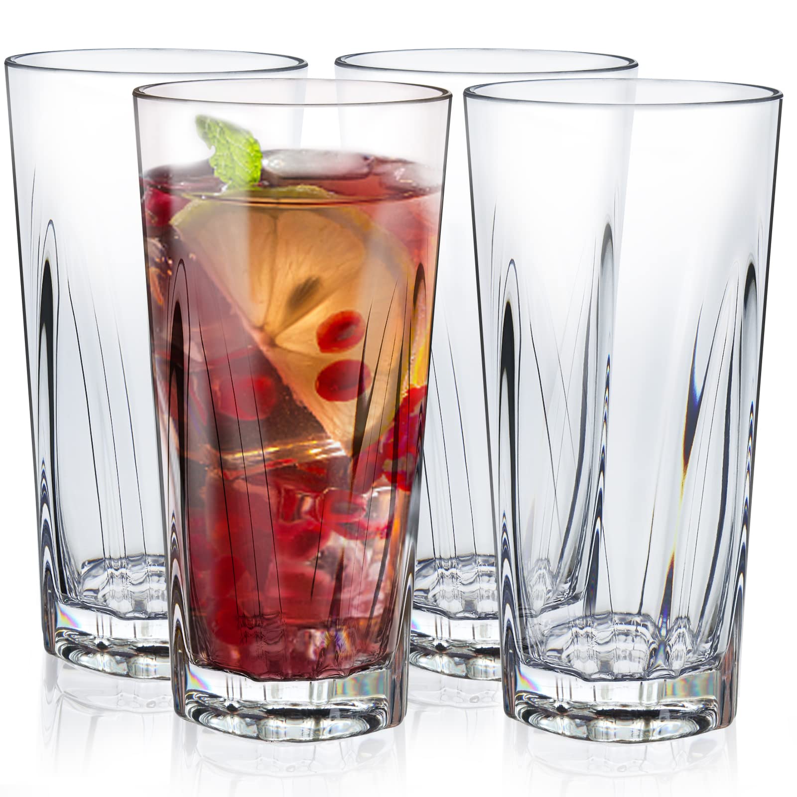 Asashizen PC Plastic Glasses 385ml Stackable Set of 4, Acrylic Drinking Glasses, Dishwasher Safe Plastic Tumblers for Kid to Drink Juice Water, Camping Portable Picnics BBQ’s Parties Cocktail Glasses