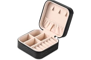 NEVEIKA Portable Travel Mini Jewelry Box Leather Jewellery Ring Organizer Case Storage Gift Box Girls Women (black).
