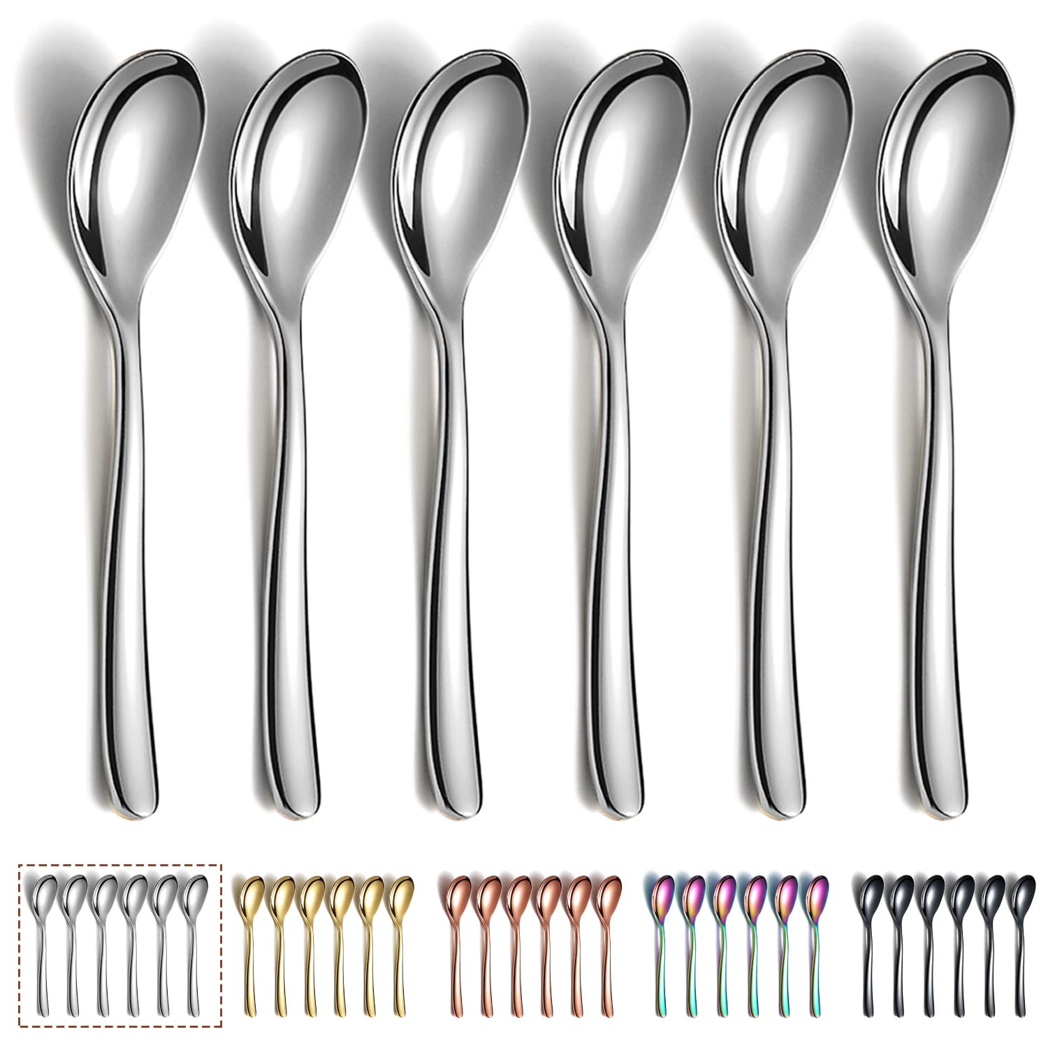 Teaspoons 6 Pieces, Kyraton 14cm Stainless Steel Coffee Spoons Espresso Spoons, Dessert Spoons Tea Spoons, Small Mini Spoons Set for Parties, Dishwasher Safe