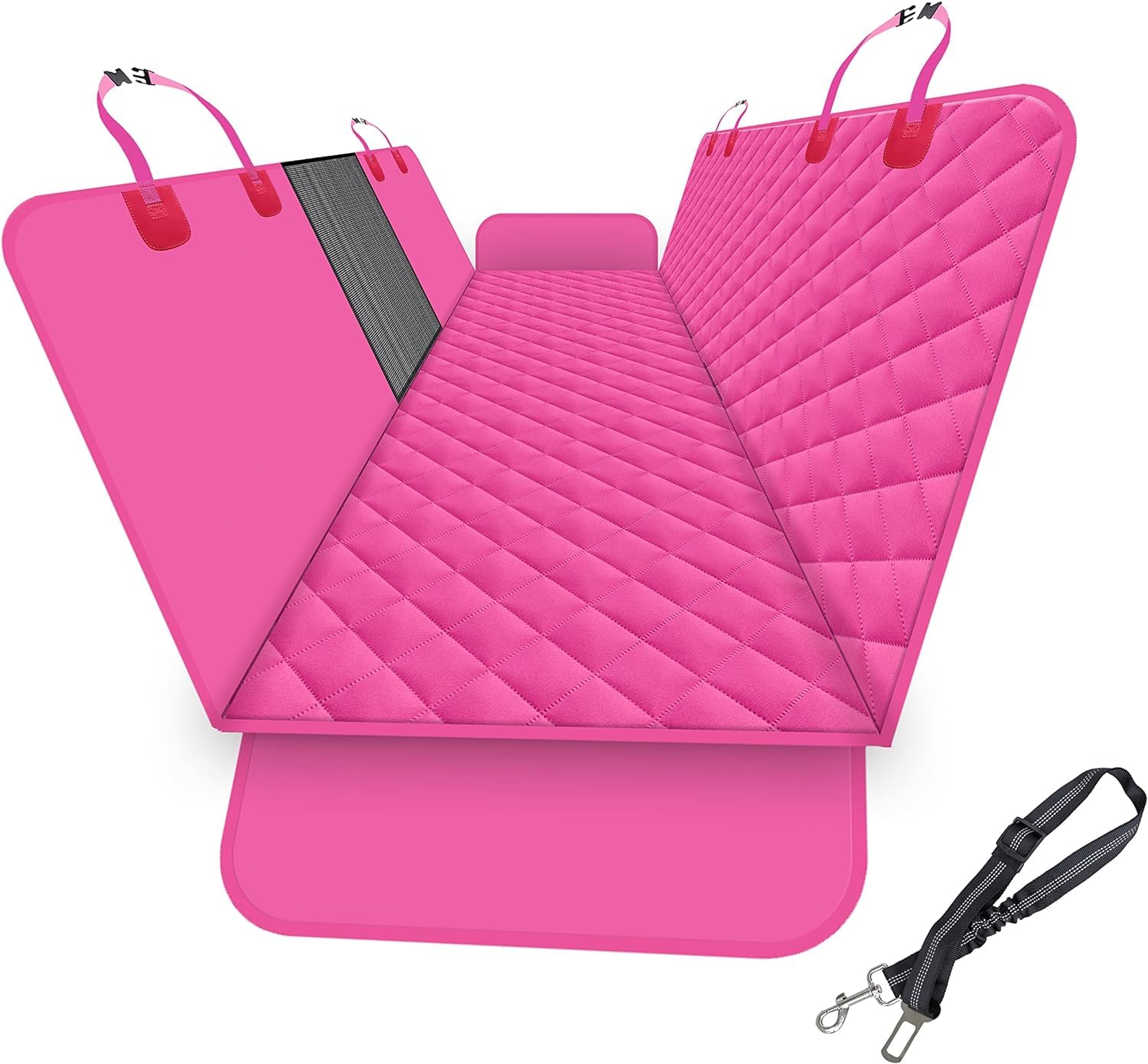 GXT Dog Back Seat Cover for Car SUV and Truck with Mesh Windows, Scratch Resistant and Water Resistant Material, Upgraded Version, Pink (with Dog Leash)