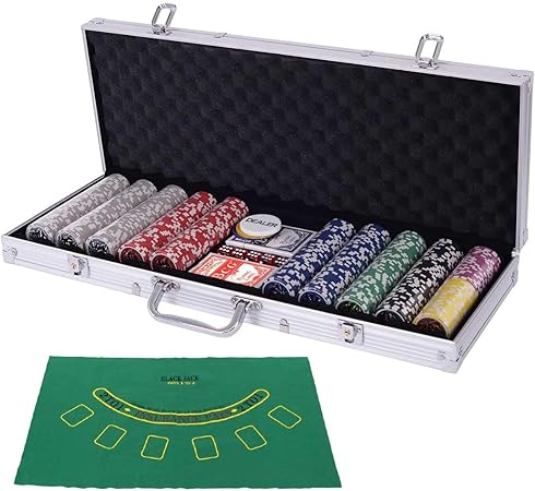 Amazon Costway ポーカーセット ポーカーチップ チップ 500枚 数字入り カジノチップ カジノゲーム トランプ付き マット付き シルバーケース カジノチップ用ケース おもちゃ