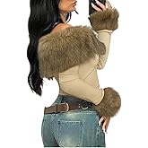 dsumvns Women's Fuzzy Off The Shoulder Tops Y2k Sexy Slim Fit Crop Top Fall Fashion Long Sleeve Pullover Tshirt