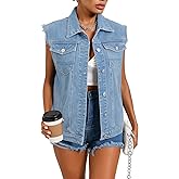 Womens Sleeveless Denim Vest Classic Button Down Jean Jackets with Pockets