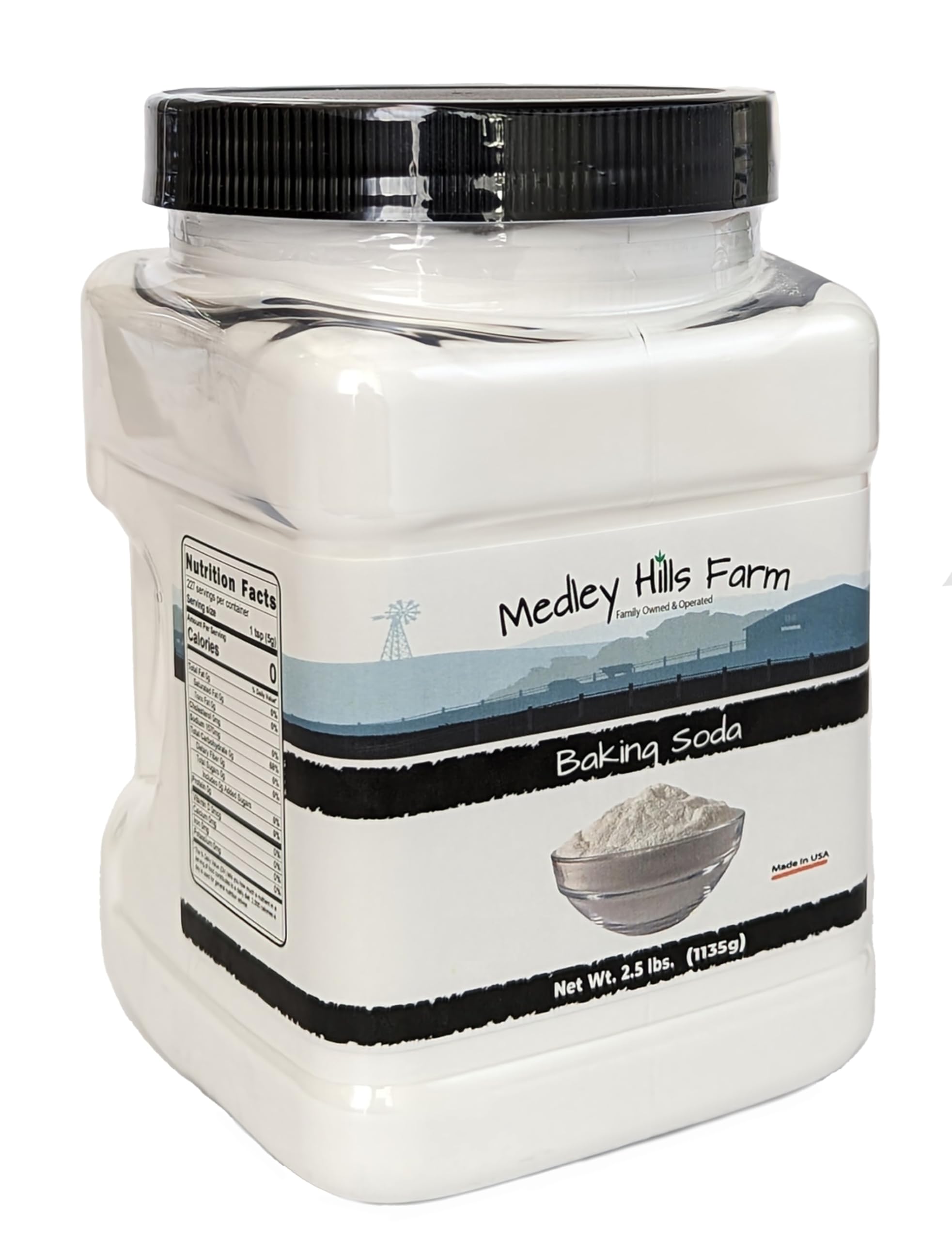 Baking Soda By Medley Hills Farm 2.5 Lbs. in Reusable Container - Gluten-Free All Purpose Baking Soda for Cooking, Baking & Cleaning - Made in USA