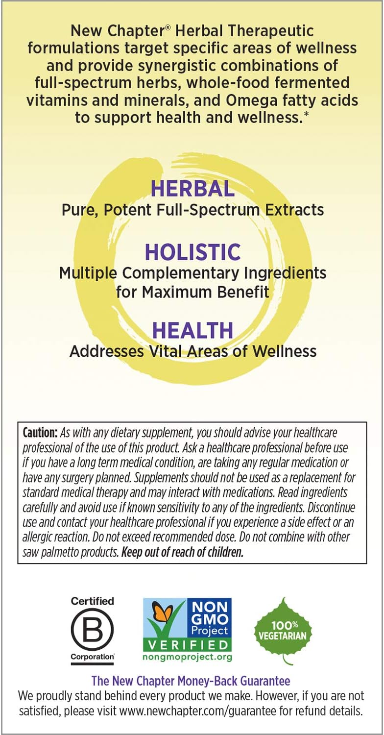 New Chapter Prostate Supplement - Prostate 5LX with Saw Palmetto + Selenium for Prostate Health - 180 ct Vegetarian Capsule: Health & Personal Care