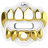 Loudmouth Football Mouth Guard - 3D Chrome Grillz Football Mouthpiece, Fits Adult & Youth, Mouth Guard Accessories (3D Grillz - Chrome White/Gold)