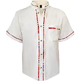 Mexican Guayabera Short Sleeve Shirt for Men Traditional Style Colorful Embroidery Mexican Shirt. Made in Mexico. 100% Cotton