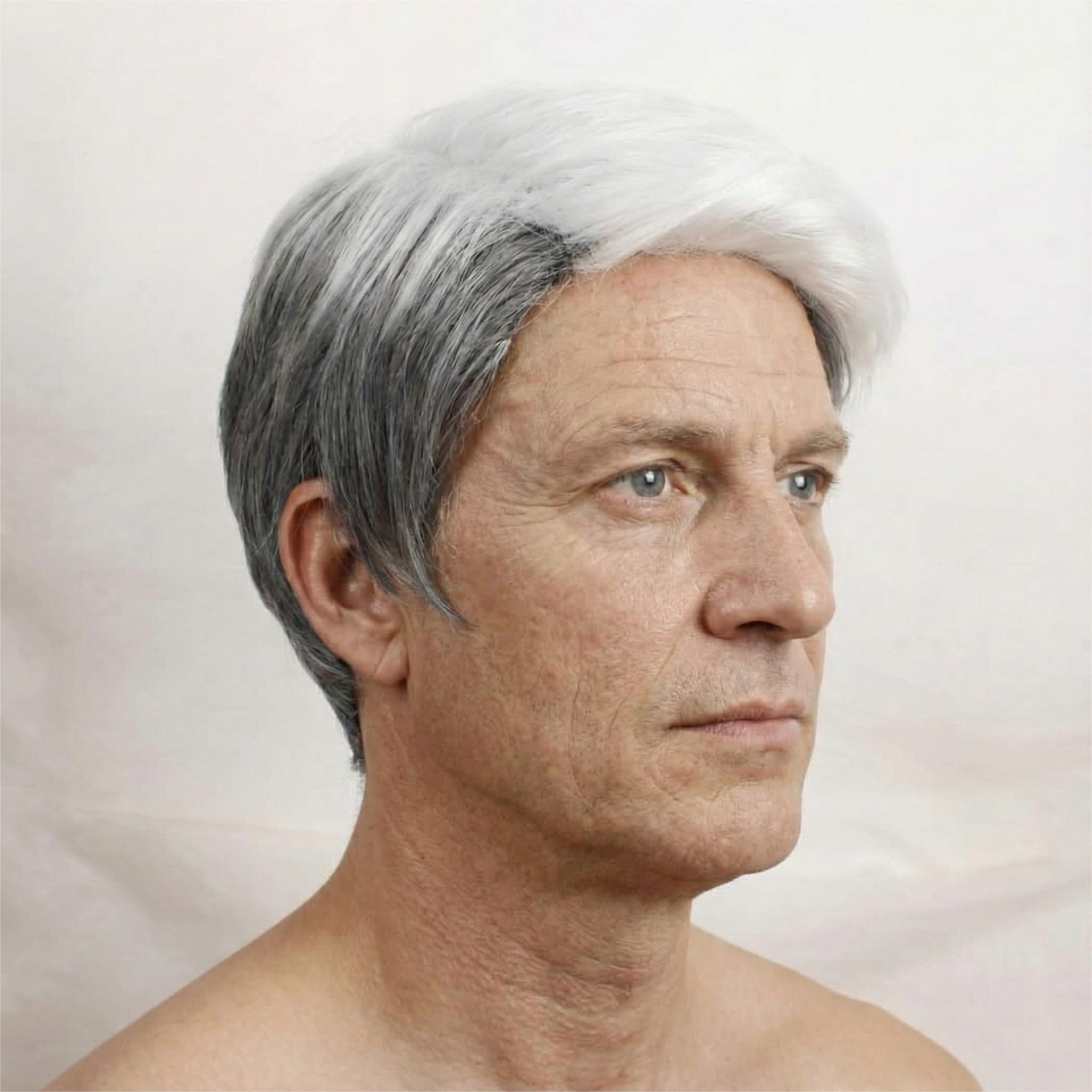 AIYLMZ Short White Ombre Grey Wigs for Older Men Blanche Hair Toupee for Men Natural Side Part Synthetic Wigs Men's Hairpieces Seniors Mixed White Grey Wigs (Grey White)