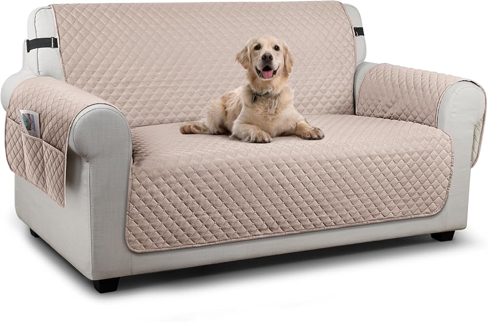 TAOCOCO 2 Seater Sofa Cover Khaki Storage Pockets Anti Slip Washable Protector
