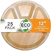 Naturelia 100% Compostable 12-Inch Palm Leaf Disposable 4 Partition Plates- Elegant, 100% Biodegradable, Natural & Eco Friend