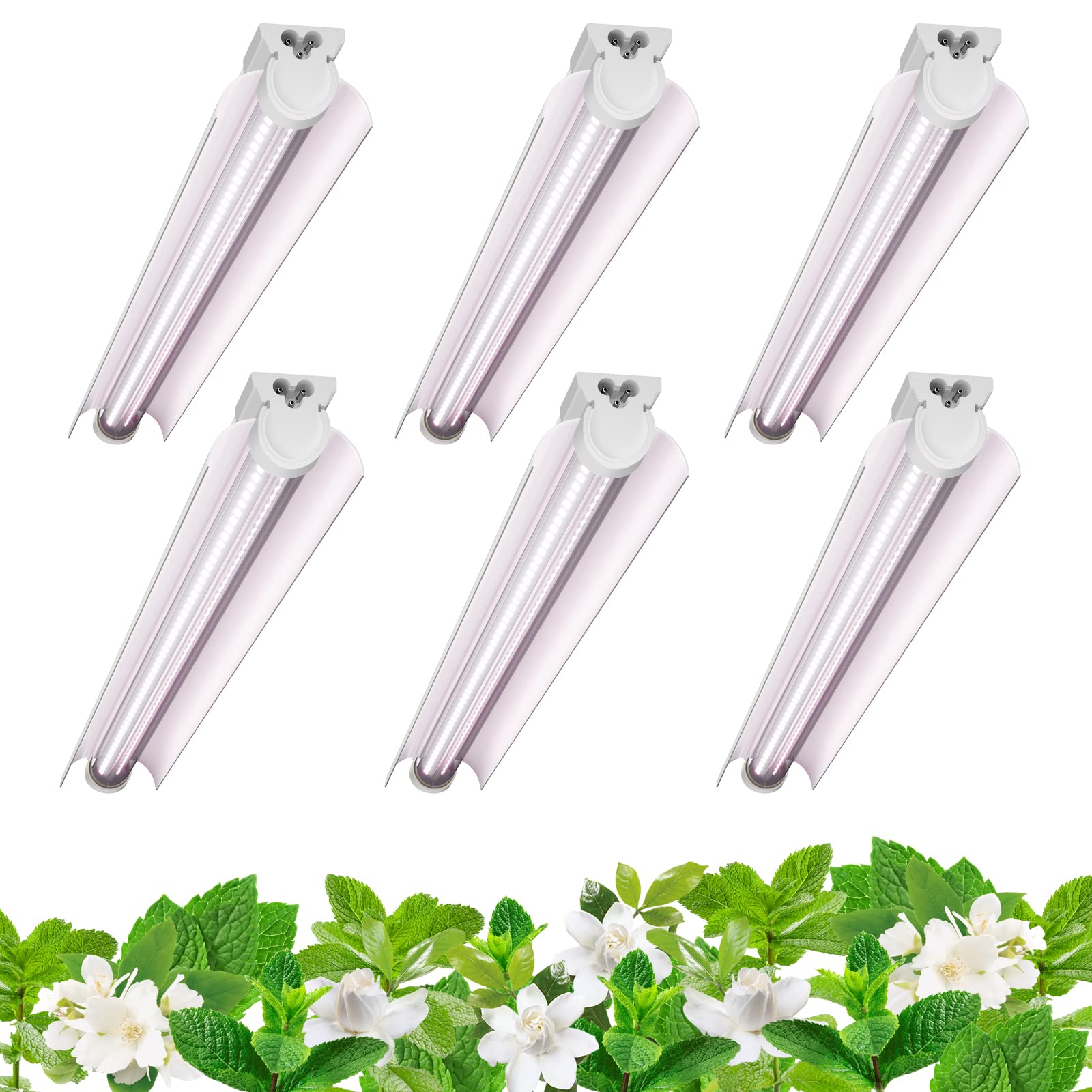 Barrina LED Grow Lights, Full Spectrum, 180W(6 x 30W, 1000W Equivalent), 3ft Grow Light Strips, T8 Grow Light Bulbs, Plant Lights for Indoor Plants, Greenhouse, Pinkish White, Linkable Design, 6-Pack Image