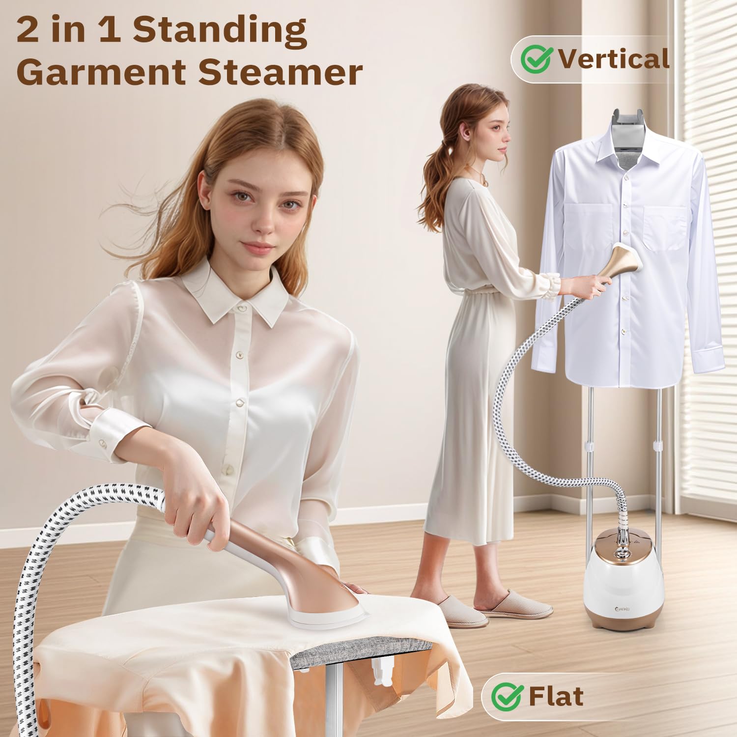 Steamer for Clothes,1800W Standing Garment Steamer with Adjustable Double Rod,Flat and Hanging Ironing,Clothes Steamers with 10 Ironing Modes,30s Fast Heat-up