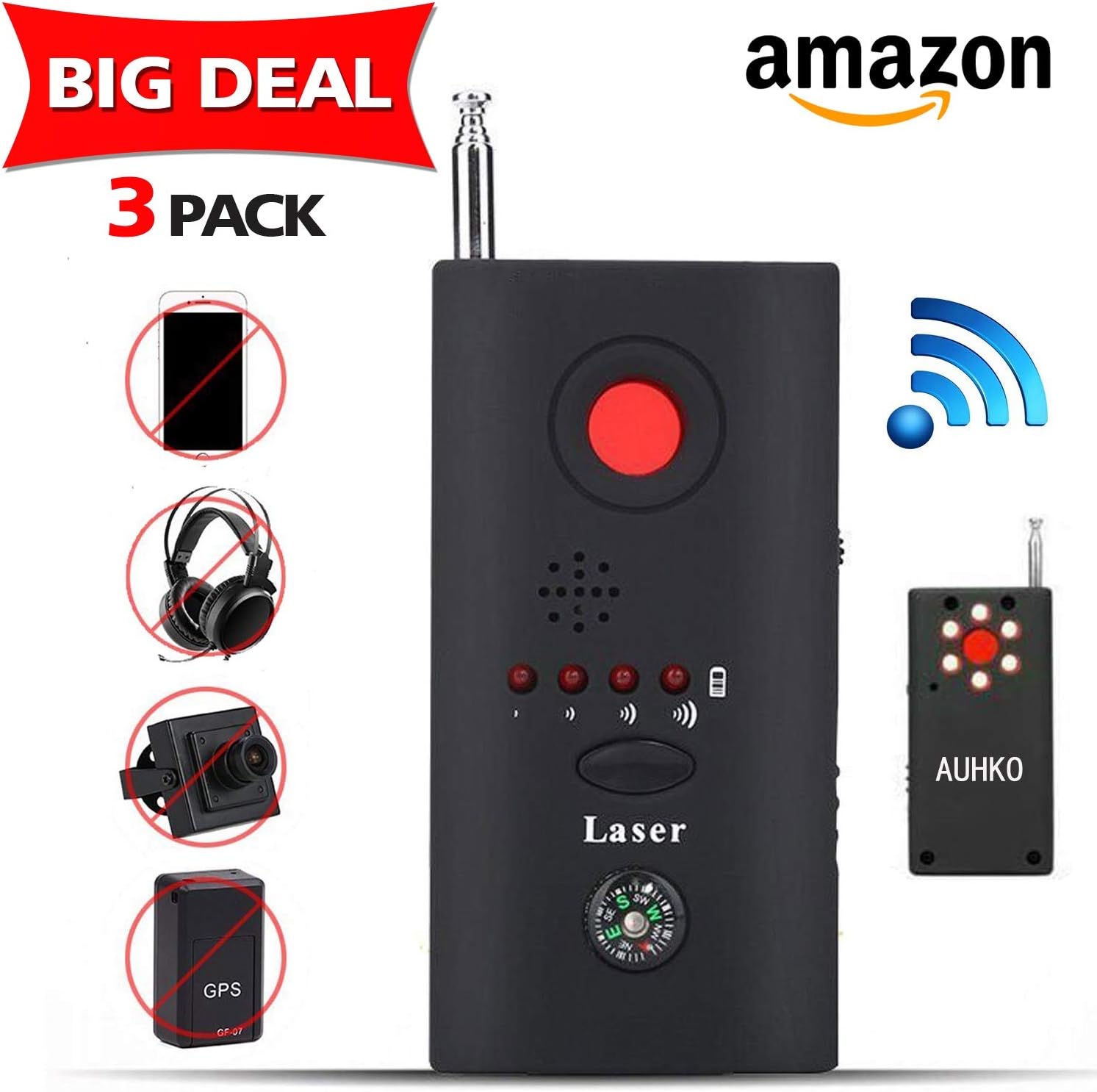 Bug Detector Anti Spy RF Detector Wireless Bug Detector Signal for Hidden Camera Laser Lens GSM Listening Device Finder Radar Radio Scanner Wireless Signal Alarm