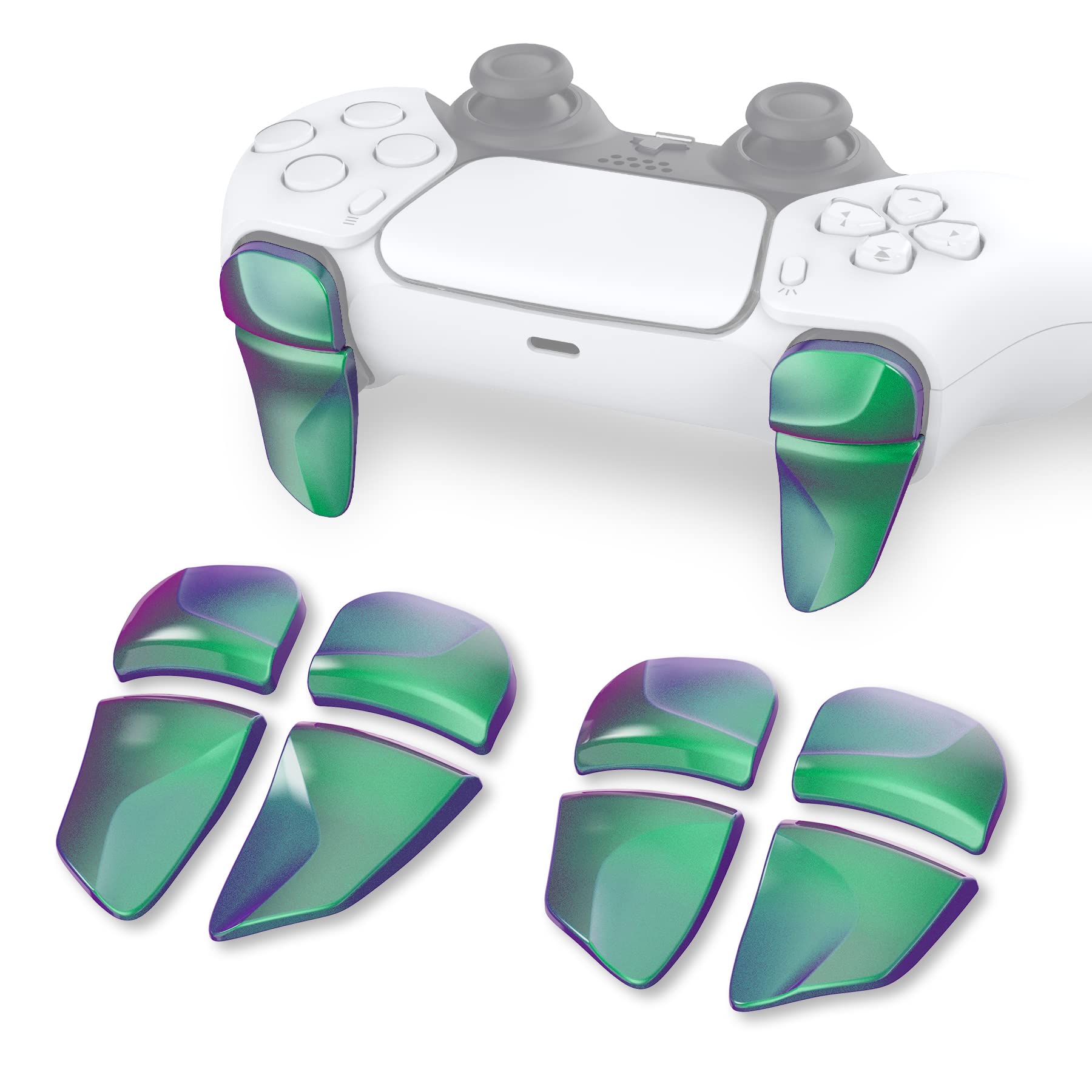 PlayVital Blade 2 Pairs Shoulder Buttons Extension Triggers for ps5 Controller, Game Improvement Adjusters for PS Portal Remote Player, Bumper Trigger Extenders for ps5 Edge - Chameleon Green Purple