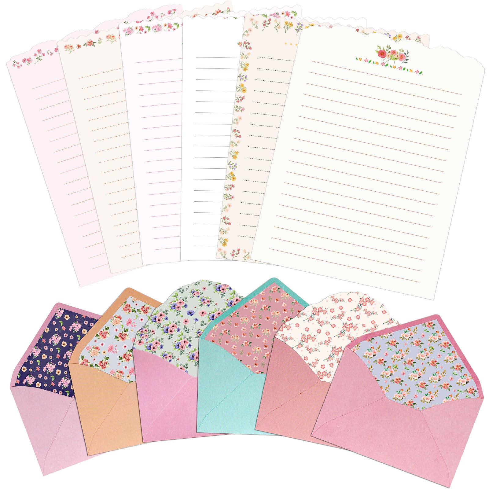 KSIWRE Stationary Set, 24 PCS Writing Paper with 12 Envelopes, Warm Floral Themed Design for Invitations, Gifts, Decorations, Parties