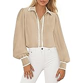 PRETTYGARDEN Womens Long Sleeve Button Down Shirts 2026 Trendy V Neck Loose Fit Fall Tops Collared Dressy Casual Blouses