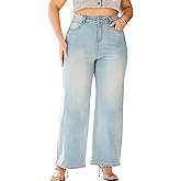 High Waisted Wide Leg Jeans for Women Plus Size Baggy Jeans Stretchy Straight Leg Denim Pants High Rise