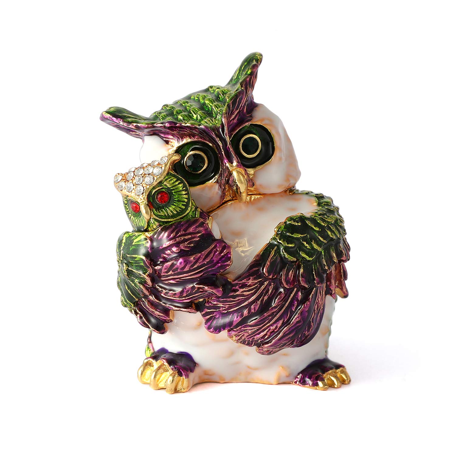 QIFU Owl Series Hand Painted Jewelry Trinket Box with Rich Enamel and Sparkling Rhinestones Unique Gift Home Decor